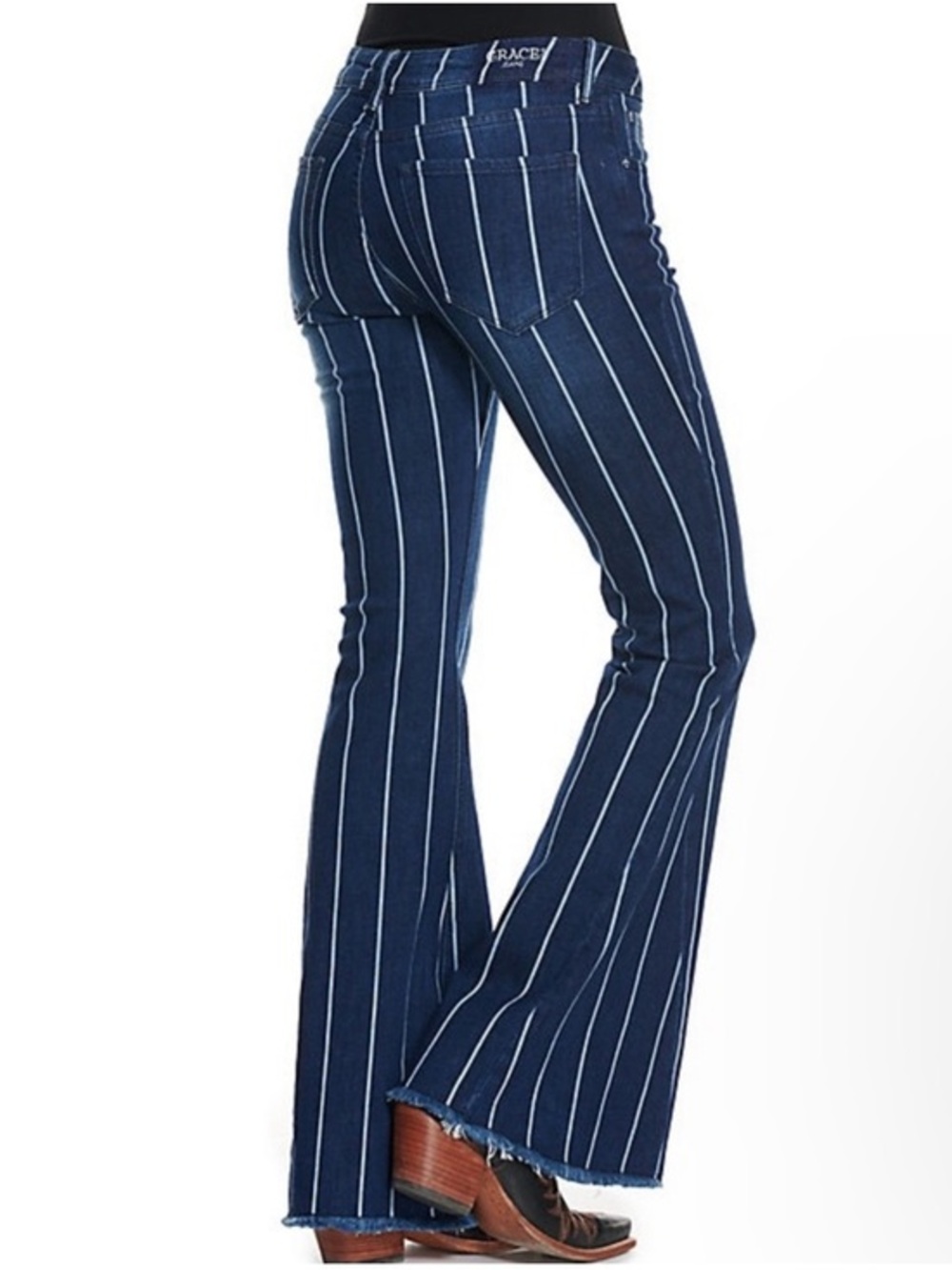 Grace in LA Women's Western Stripe Flare Jeans
